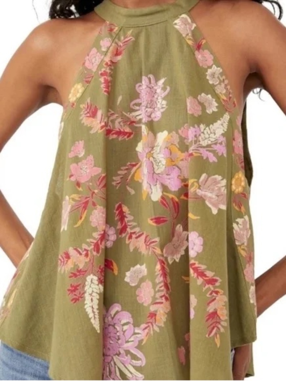 Free People Emily Olive Green Floral Halter - Picture 2 of 8